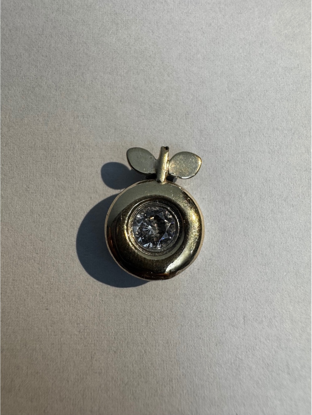 Sterling Silver Apple Pendant with Clear Gemstone